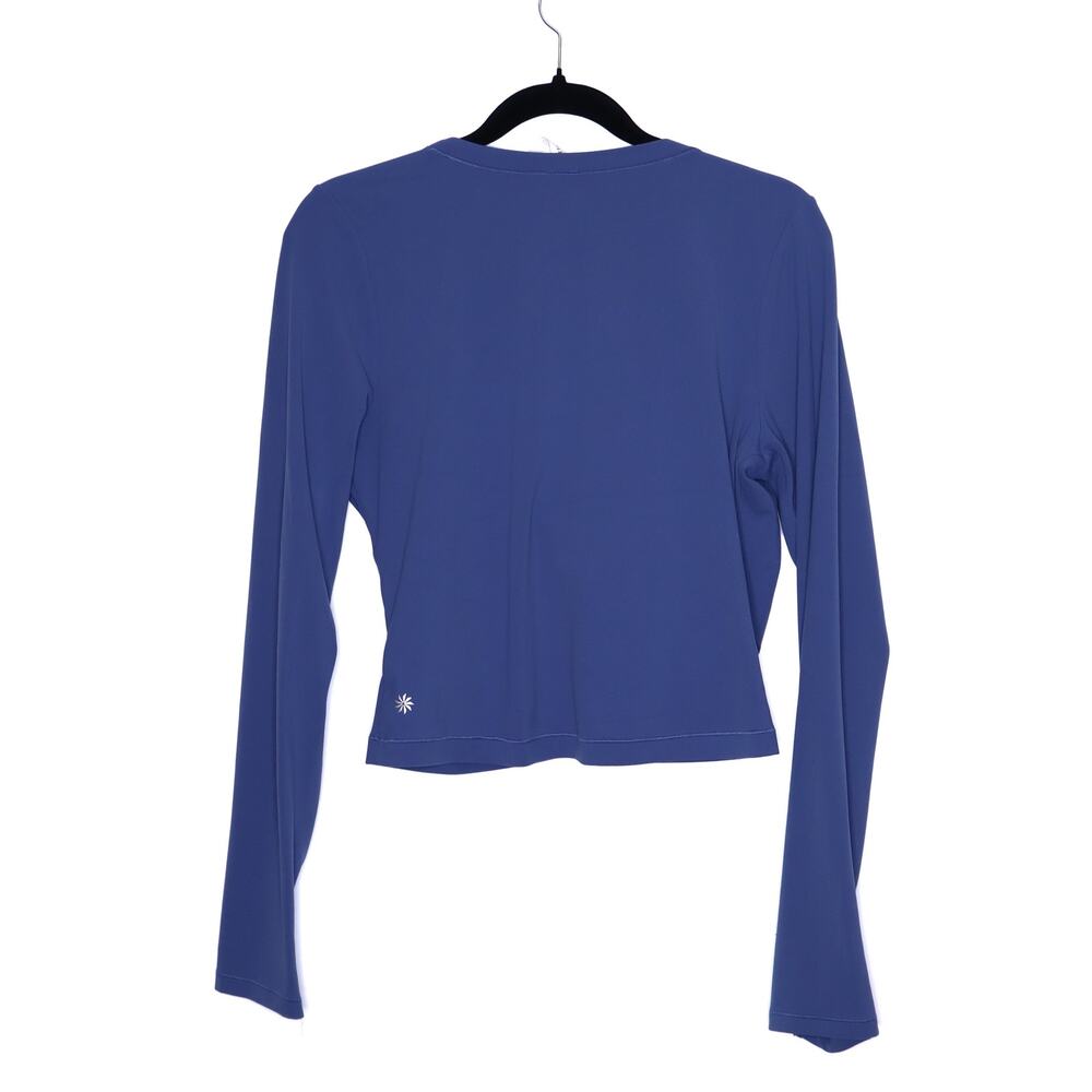 ATHLETA Transcend Wrap Top Chrome Blue Faux Wrap Long Sleeve Active Women's L - Picture 3 of 10